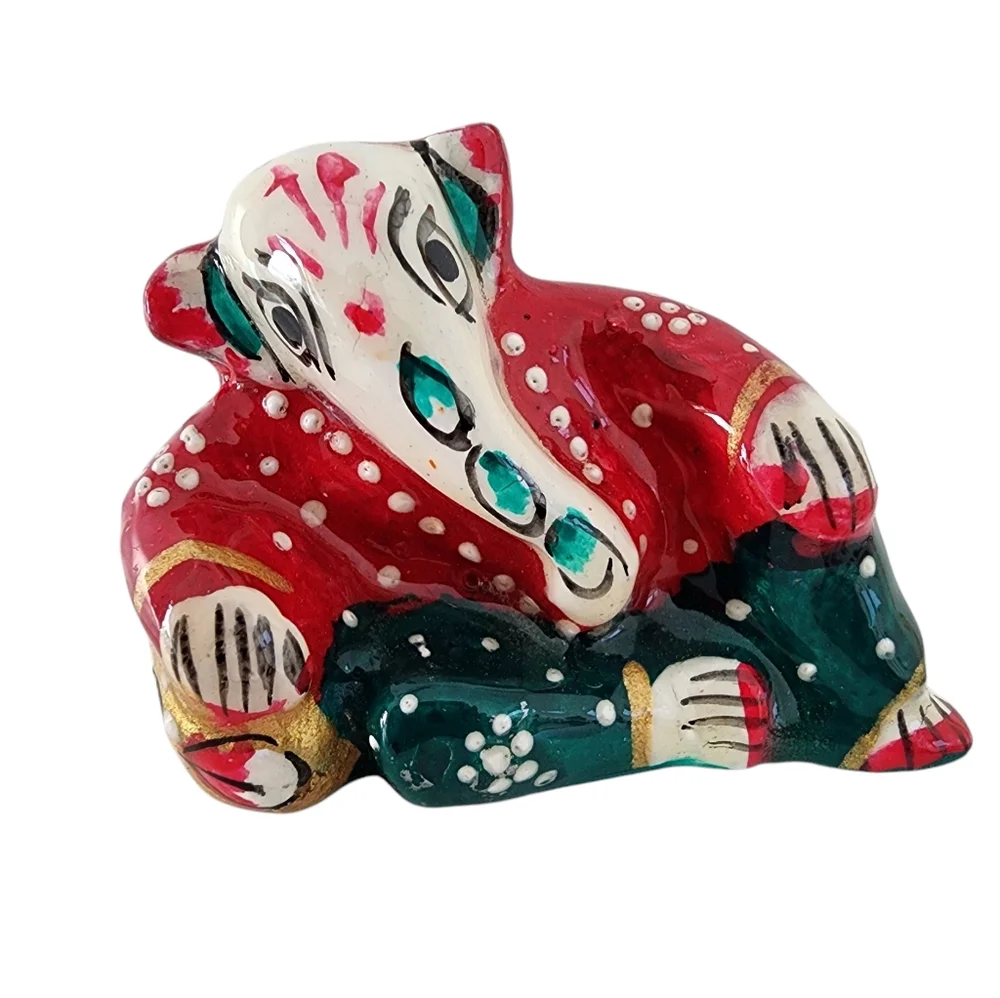 Ganesh statue small hand painted artisan made enamel on cast metal  M02